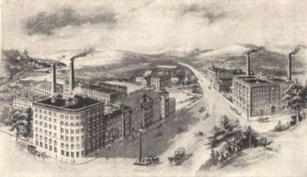 Bird's-eye View of Walter Baker & Co.'s Mills.
Dorchester and Milton, Mass.
Floor Space, 350,000 Square Feet.