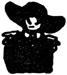 Silhouette of a person wearing a broad-brimmed hat