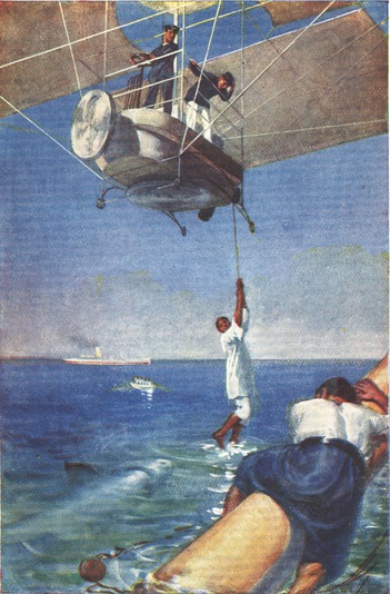 HE CLUTCHED AT THE GRAPNEL, LET GO HIS HOLD OF THE MAST, AND SWUNG CLEAR. Frontispiece—see page 79