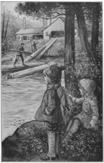 FLOSSIE AND FREDDIE WATCH THE MEN AT THE SAWMILL. Frontispiece (Page 92)