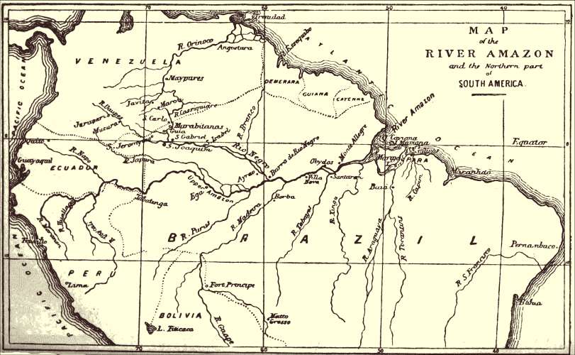 Map of the river Amazon and the Northern part of South America