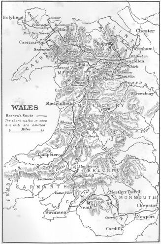 Map of Wales showing Borrow’s route