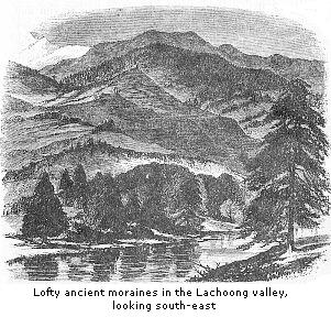 Lofty ancient
moraines in the Lachoong valley, looking south-east
