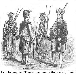 Lepcha sepoys.
Tibetan sepoys in the back-ground.