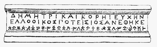 Illustration VII: Bilingual (Greek and
Cypriote) Dedication to Demeter and Persephone from Curium