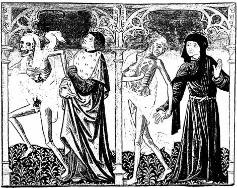 Illustration: De gauche à droite:
1. le mort, l'astrologue; 2. le mort, le bourgeois.