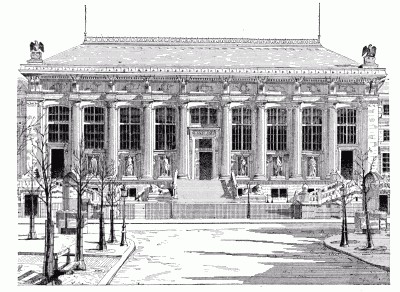 FAADE OF THE NEW PALAIS DE JUSTICE, VIEWED FROM THE PLACE DAUPHINE. JOSEPH-LOUIS-DUC, ARCHITECT.