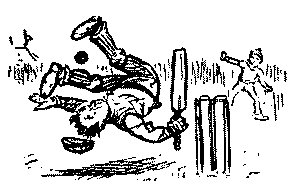 Batsman falling over.
