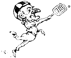 Mr. Punch plays tennis.