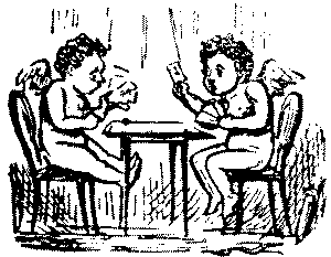 Two cherubs playing a board game.