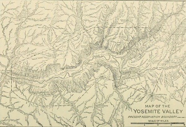 MAP OF THE YOSEMITE VALLEY, SHOWING PRESENT RESERVATION BOUNDARY