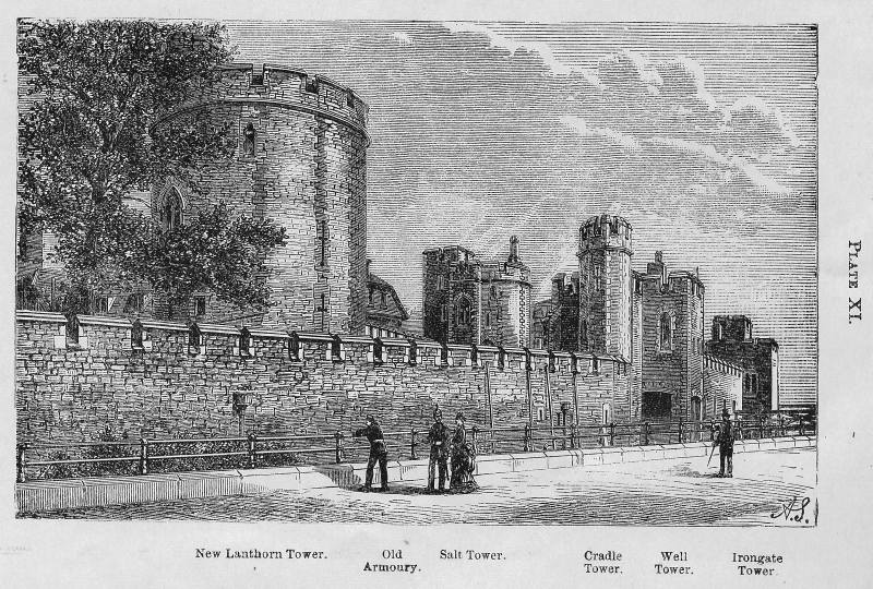 Plate XI. New Lanthorn Tower. Old Armoury. Salt Tower.
Cradle Tower. Well Tower. Irongate Tower.