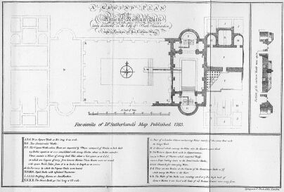 Plate VII. A Ground Plan of the Antient Roman Bath lately discovered in the City of Bath, Somersetshire, with a Section of the Eastern Wing.