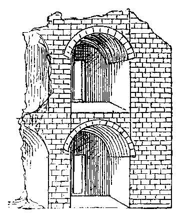 Fig 2.--Ancient house with vaulted floors, against the
northern wall of the great temple of Medinet Habù 