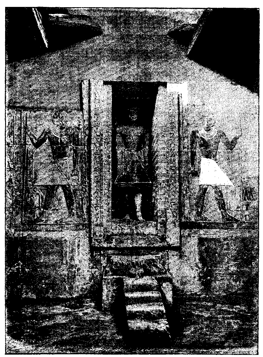 Fig 126.--Stela in tomb of Merrûka (Fifth Dynasty,
Abûsir): a false doorway containing the statue of the deceased. 