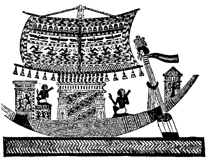 Fig 275.--Bark with cut leather sail; wall-painting
tomb of Rameses III. 