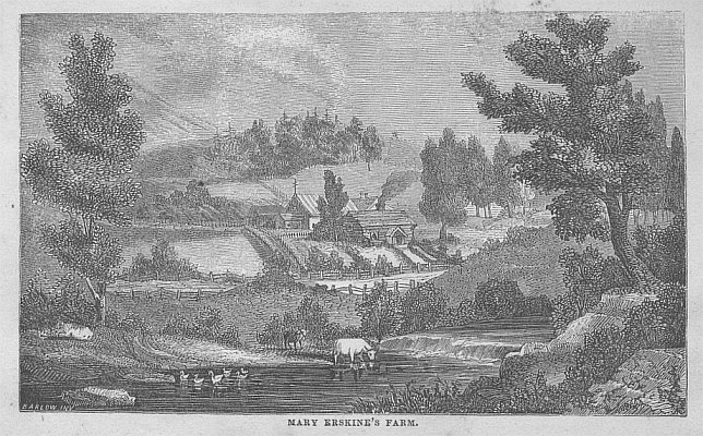 An engraving of Mary Erskine's Farm