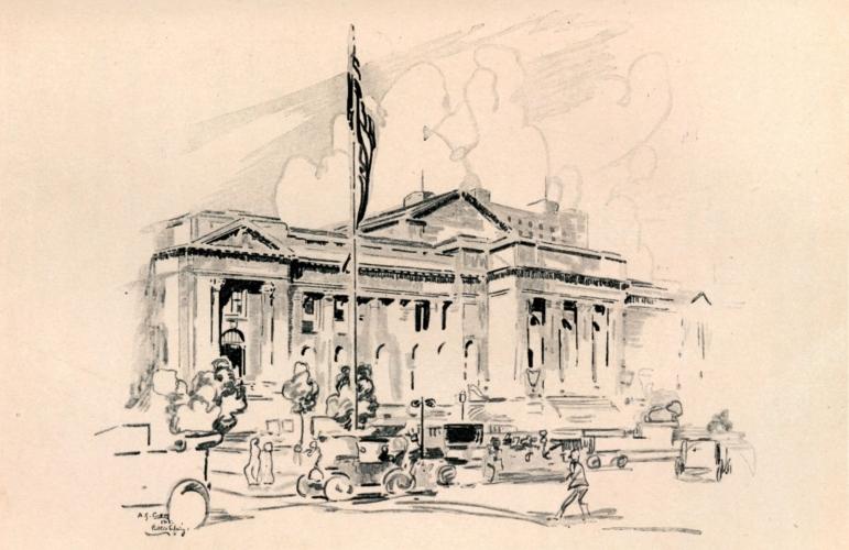 "ON THE SITE OF THE OLD CROTON RESERVOIR THE CORNER-STONE
OF THE PUBLIC LIBRARY WAS LAID NOVEMBER 10, 1902, AND THE BUILDING
OPENED TO THE PUBLIC MAY 23, 1911. TO IT WERE CARRIED THE TREASURES OF
THE ASTOR LIBRARY AND THE LENOX LIBRARY"