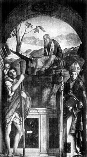 S. CHRISTOPHER, S. JEROME AND S. AUGUSTINE FROM THE
PAINTING BY GIOVANNI BELLINI
In the Church of S. Giov. Crisostomo