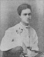 Minette Donner yleisen seppeleen sitojana maisterivihkiisiss 1869.