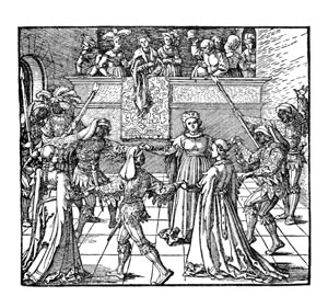 A torchlight military dance of the early 16th century. From a picture by Hans Burgkmair.