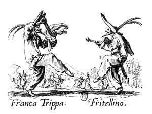 Comic dancers. By Callot, from the act entitled "Balli di Sfessama," 1609 A.D.