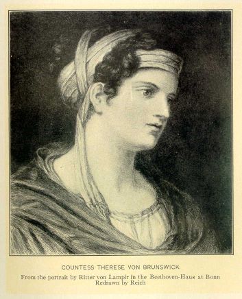 Countess Therese von Brunswick.  From the portrait by Ritter von Lampir in the Beethoven-Haus at Bonn.  Redrawn by Reich.