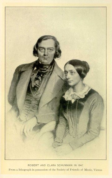 Robert and Clara Schumann in 1847.  From a lithograph in possession of the Society of Friends of Music, Vienna.