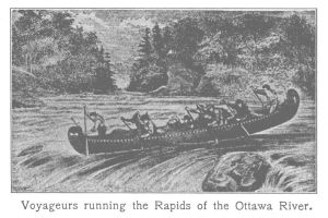 Voyageurs running the Rapids of the Ottawa River.