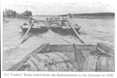 Fur Traders' Boats towed down the Saskatchewan in the Summer of 1900.