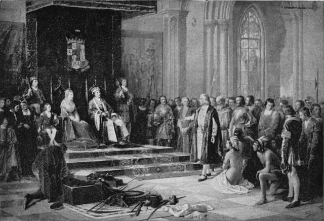 Illustration: RECEPTION OF COLUMBUS BY FERDINAND AND ISABELLA.