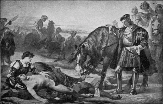 Illustration: GONSALVO DE CORDOVA FINDING THE CORPSE OF THE DUKE OF NEMOURS.