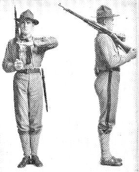 THE CORRECT POSITION OF RIFLE SALUTE, BEING AT RIGHT
SHOULDER ARMS.