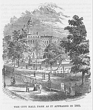 THE CITY HALL PARK AS IT APPEARED IN 1869