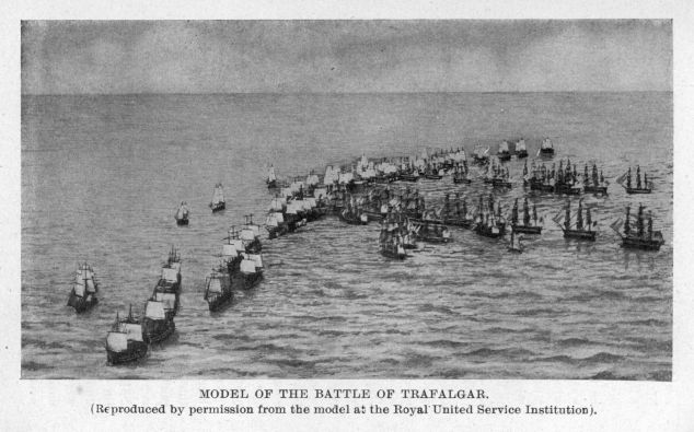 MODEL OF THE BATTLE OF TRAFALGAR.  (Reproduced by permission from the model at the Royal United Service Institution.)