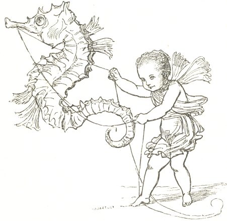 Boy and Hippocampus.  From Miss E. Keary’s “Magic
Valley,” 1877.  Drawn by “E. V. B.” (Hon. Mrs.
Boyle); engraved by T. Quartley