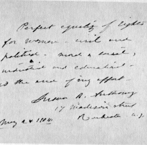 Quotation in the handwriting of Susan B. Anthony
