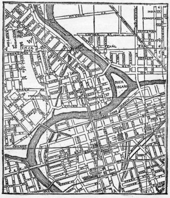 MAP SHOWING THE RIVERS AND CREEKS WHICH RUN THROUGH DAYTON, AND THE PRINCIPAL SECTIONS OF THE CITY