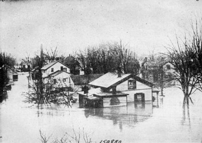 Part of the residential section of Fremont, Ohio, flooded. The water reached to the second story of the houses