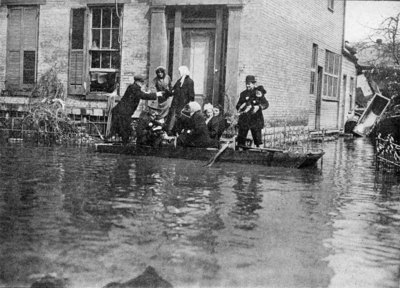 Carrying on the work of rescuing Dayton flood sufferers from their houses in the boats made for the purpose at the National Cash Register Factory
