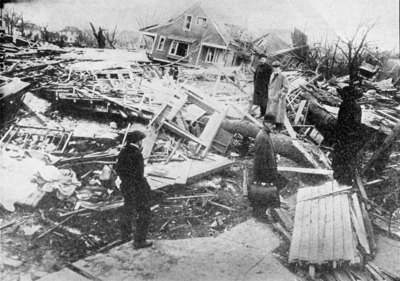A view showing the destructive force of the tornado at Omaha, where happy homes stood a few hours before. Many residents were caught as in a trap and instantly killed or fatally maimed
