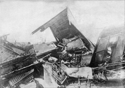 Hundreds of buildings were demolished by the tornado at Terre Haute, Indiana, and many lives were lost