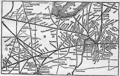 RAILROAD MAP OF THE FLOODED DISTRICT IN INDIANA, OHIO AND WESTERN PENNSYLVANIA