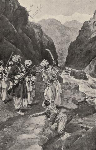 Illustration: A party of Afridis rushed down upon him.