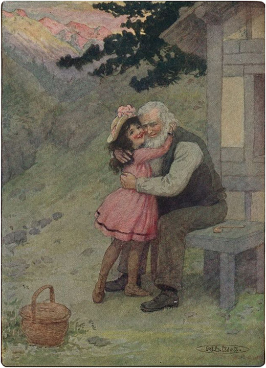 THROWING HERSELF IN HER GRANDFATHER'S ARMS, SHE HELD HIM TIGHT