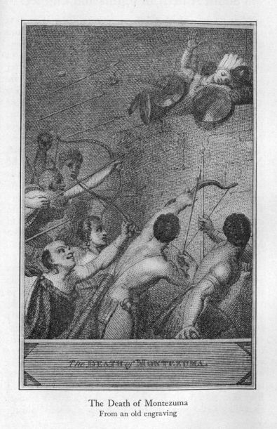 The Death of Montezuma.  From an old engraving.