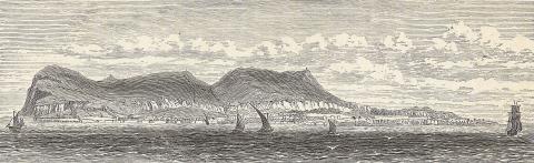 Illustration: View of Gibraltar from the Mediterranean.