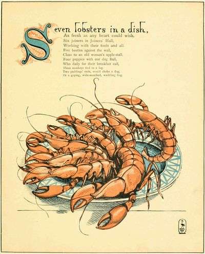 Seven lobsters in a dish