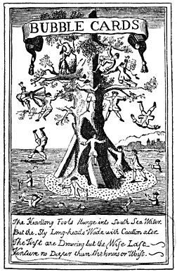 A tree with people in falling out of its branches into a sea.