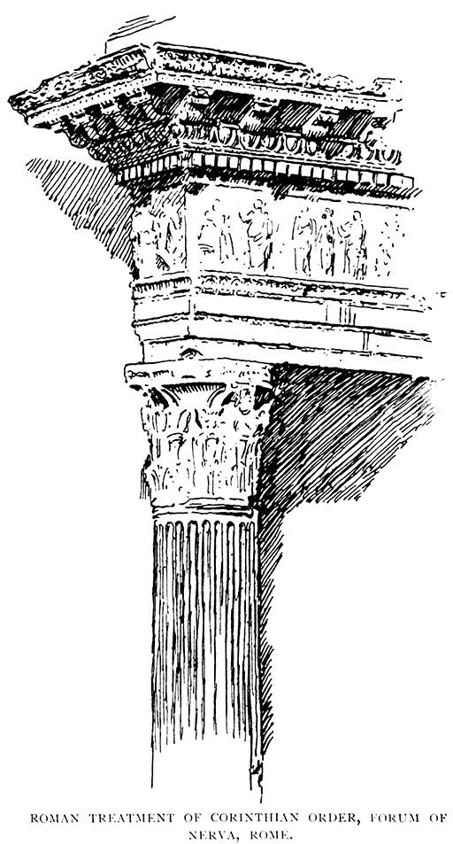 Roman Treatment of Corinthian Order,
Forum of Nerva, Rome.